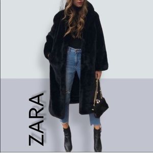 ZARA FAUX FUR LONG TEDDY COAT SMALL
